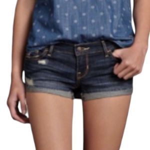 EUC Hollister Low Rise Short Short Dark Wash Denim Cuffed Raw Jean Shorts 5 27